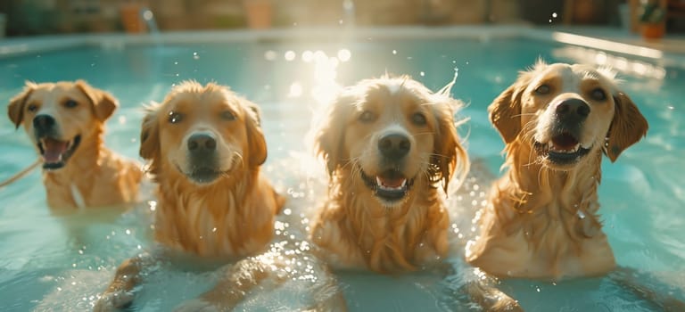 small dog is jumping into the pool and an other dog is watching. High quality photo