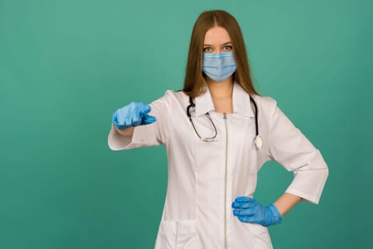 Covid19, coronavirus, healthcare and doctors concept. Portrait of professional confident young caucasian doctor in medical mask and white coat, stethoscope over neck, ready help patient, fight disease - image