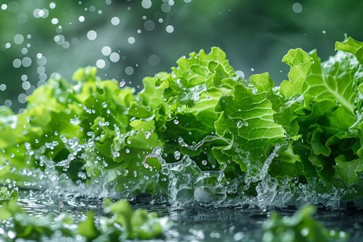 Detailed view of a bunch of vibrant green lettuce leaves, showcasing their texture and freshness.