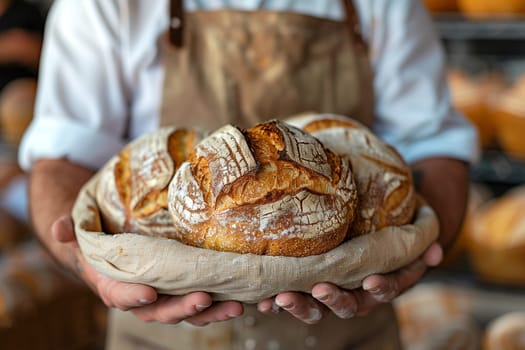 A person is holding a loaf of bread in their hands.