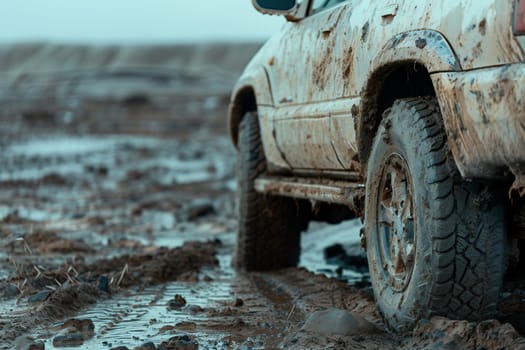 SUV wheel stalled in mud and water. High quality photo