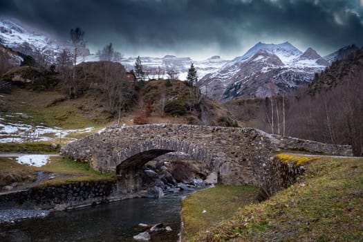 Sunset over the Pyrenees mountains near Gavarnie, High quality photo