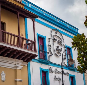 03.03.2024 - Camaguey, Santa Lucia, Cuba - Streets of the city. Che Guevara image on the facade of the building