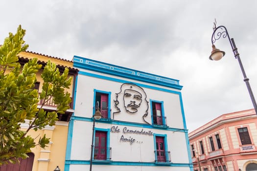 03.03.2024 - Camaguey, Santa Lucia, Cuba - Streets of the city. Che Guevara image on the facade of the building