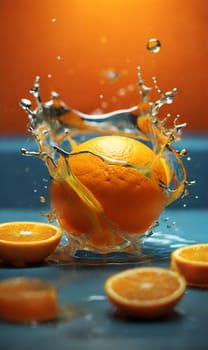 Orange juice and slices of ripe orange, a splash of juice