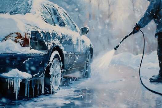 Hand washing with high pressure water, spraying water on the car. Self-service car wash. High quality photo