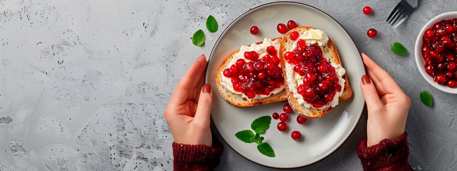 bruschetta with cheese and jam. selective focus. food.