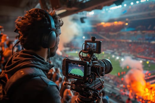 TV camera at the stadium during football matches. television camera during the soccer match. High quality photo