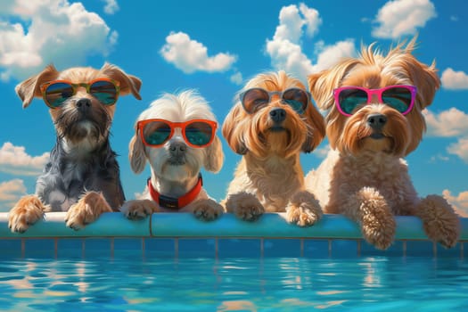 Portrait of dogs playing in the pool. High quality photo