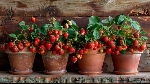 strawberries in a flowerpot on the window. selective focus. food.