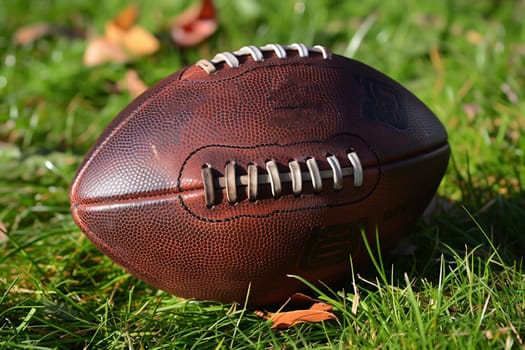 3d render of american football on the grass.