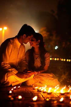 couple in love on Diwali holiday. selective focus. people.