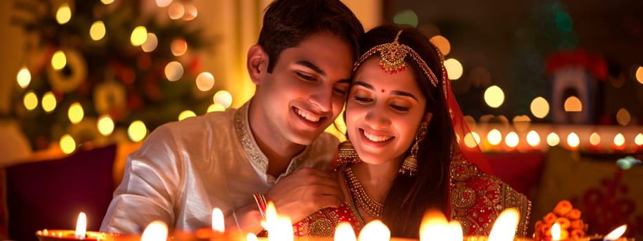 couple in love on Diwali holiday. selective focus. people.