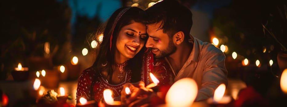 couple in love on Diwali holiday. selective focus. people.