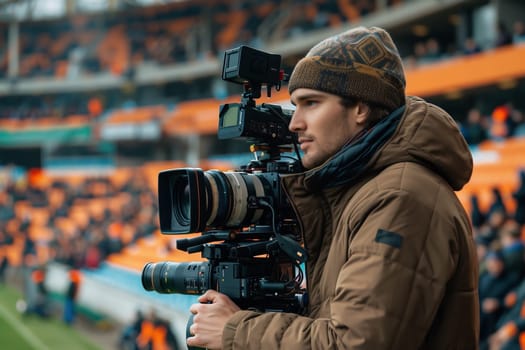 TV camera at the stadium during football matches. television camera during the soccer match. High quality photo