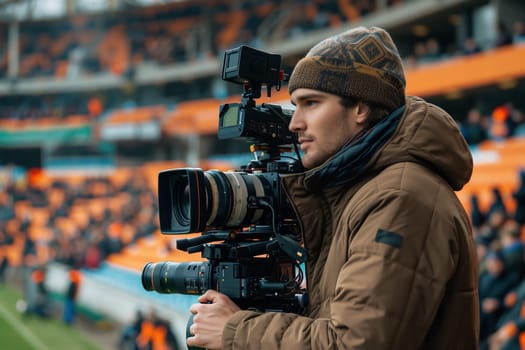 TV camera at the stadium during football matches. television camera during the soccer match. High quality photo