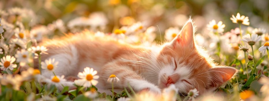 cat on the lawn of flowers. selective focus. animal.