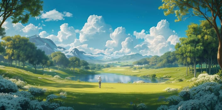 Natural landscape in anime style illustration art. High quality photo