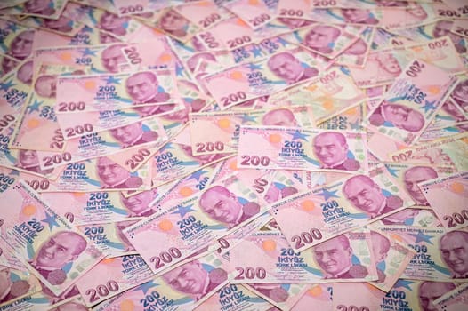 Close up Turkish money 200 TL banknot lines. 2