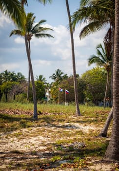 Shot of the Russian and Cuban flags floating on the wind