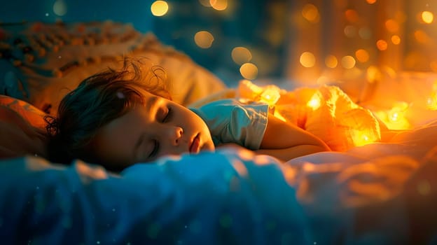 The child sleeps with a lamp. selective focus. people.