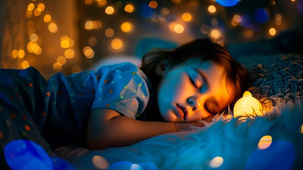 The child sleeps with a lamp. selective focus. people.