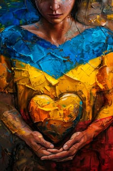 woman holding heart of ukraine flag in hands. selective focus. people.