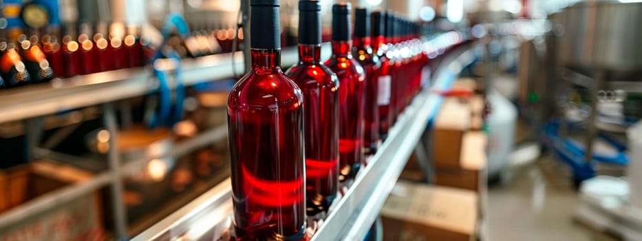 bottled wine in factory industry. selective focus. drink.