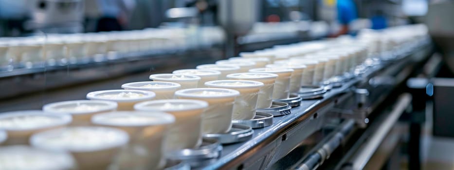 yogurt in the factory industry. selective focus. food.