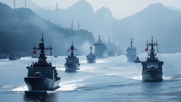 war at sea warships in the battle, generative ai. High quality photo