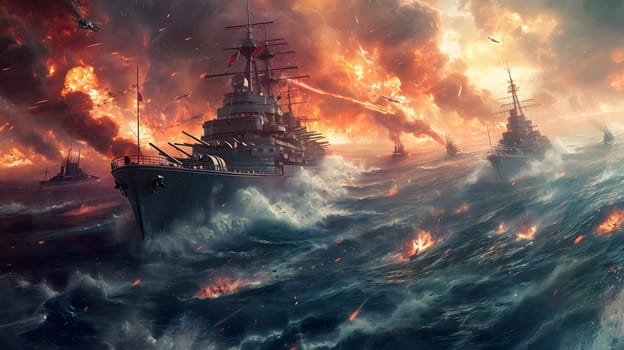 war at sea warships in the battle, generative ai. High quality photo
