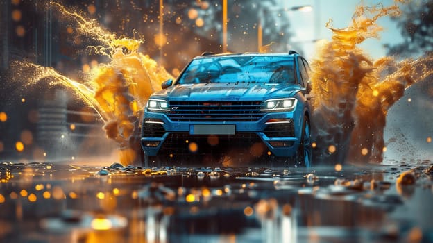 blurred background autumn auto rain on the road night lights and raindrops in the autumn traffic jam on the road, urban style traffic. High quality photo
