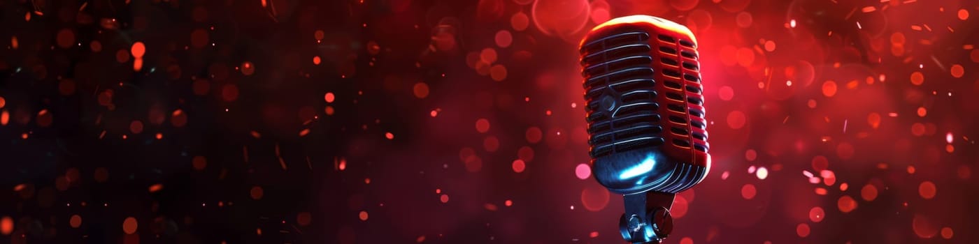 Microphone isolated on a glowing red background with copy space