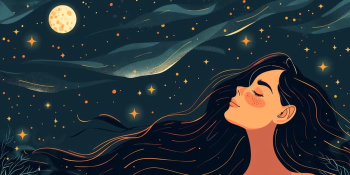 Young woman enjoying night sky full of a stars, gazing the stars