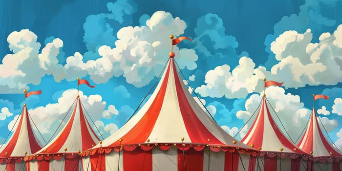 Red and white circus hut or tent ready for a show, festive concept