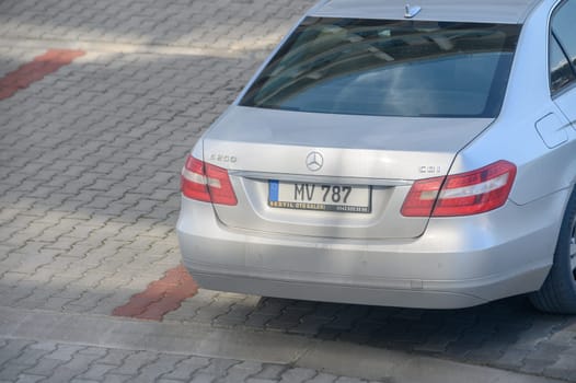 Gaziveren/Cyprus-05.02.2024: silver Mercedes rear view