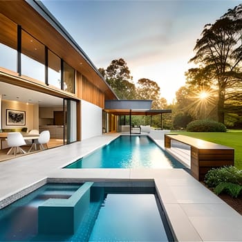 Creative 3d rendering of modern  house Picture is AI-generated illustration.