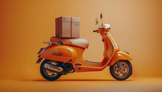 The parcel box and buy icon are placed on the smartphone shop screen and there is a delivery scooter driver by AI generated image.