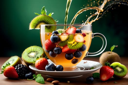 hot fruity natural tea with berries and fruits .
