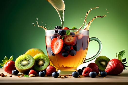 hot fruity natural tea with berries and fruits .