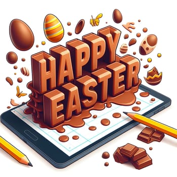 Happy Easter 3D text effect - cartoon style 3D premium cholate color. High quality photo