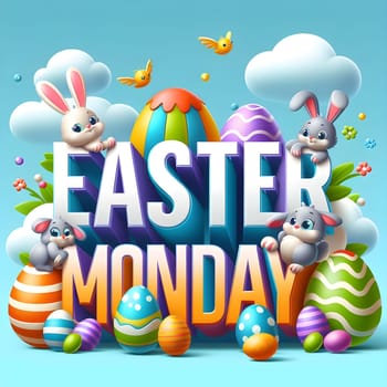 Easter Monday 3D text effect - Easter Monday cartoon style 3D premium template. High quality photo