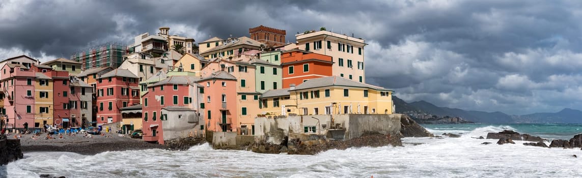 Sea Storm and tempest on the coast in Genoa Town, Italy