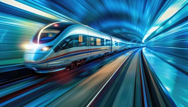 A train is speeding through a tunnel by AI generated image.