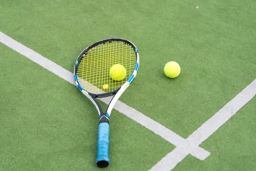 Tennis Court with ball and racket. High quality photo