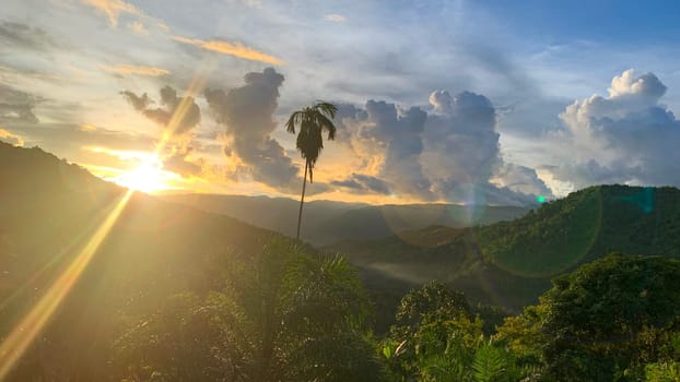 Beautiful evening view of mountains and blue sky. Nature beauty concept.