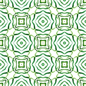 Tiled watercolor background. Green enchanting boho chic summer design. Textile ready great print, swimwear fabric, wallpaper, wrapping. Hand painted tiled watercolor border.