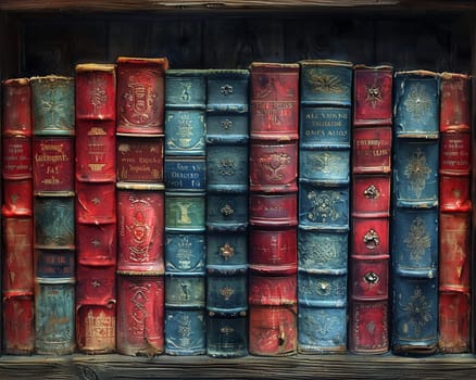 Cascading books on a shelf, representing knowledge and learning.