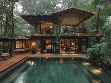 Luxurious Tropical Hideaway Nestled in Lush Foliage, a bungalow paradise.