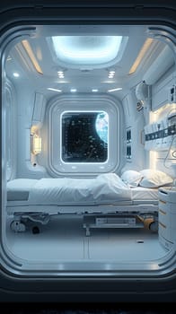 Futuristic hospital patient room with advanced medical tech and patient comfort features